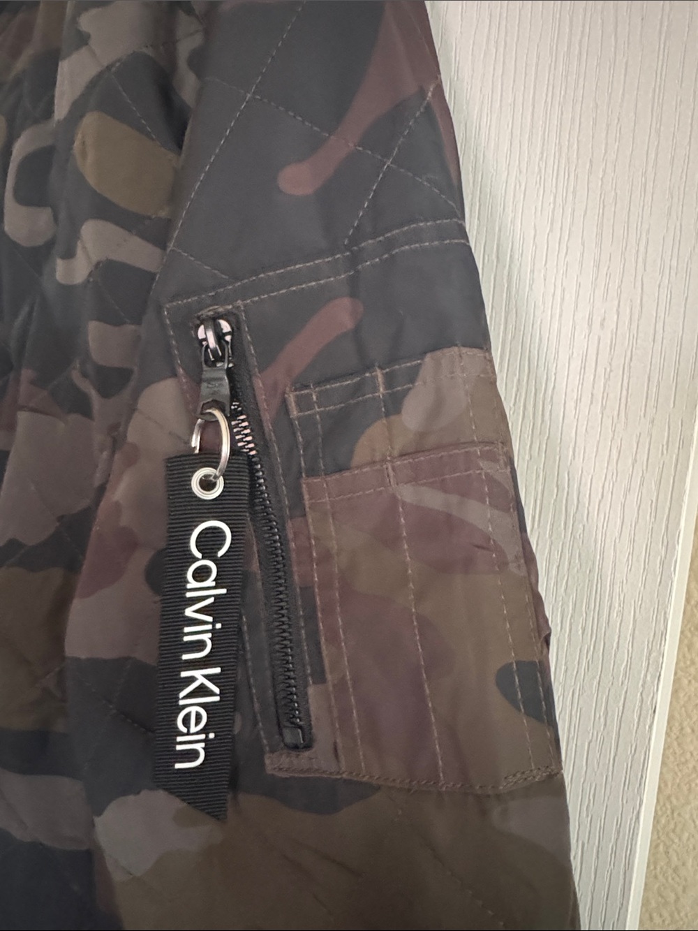Calvin Klein Men's Camo Bomber Jacket - Olive Green & Black - Picture 5 of 7